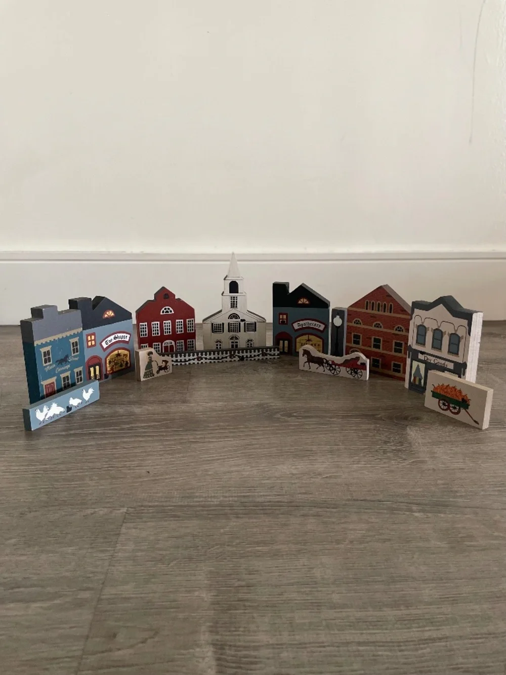Vintage Cats' Meow Village Wooden Block Lot of 13 Including 7 Buildings - 1980s